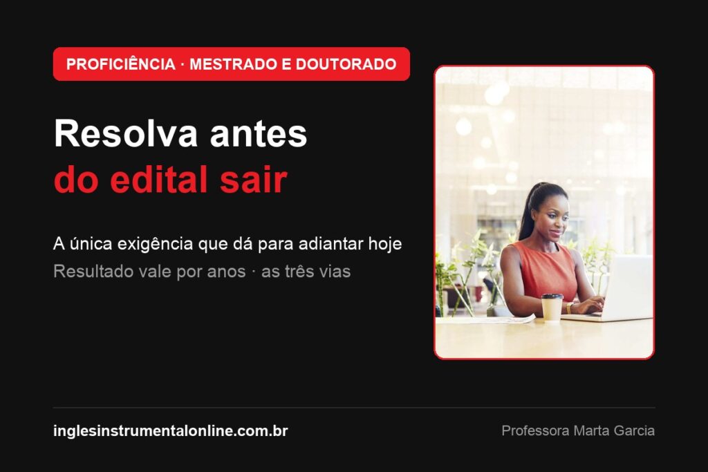 Candidata planejando a pós-graduação no notebook, capa do guia de proficiência antes do edital